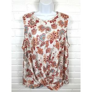 J. Jill Pure Linen Floral Sleeveless Twisted Front Women's Size L Top